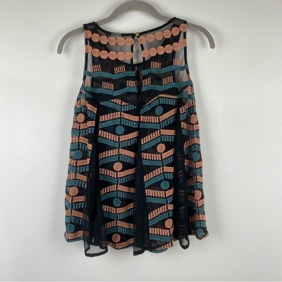Anthropologie Akemi + Kin Kalila Sheer Pleated Embroidered Pattered Tank Size XS - Picture 12 of 12